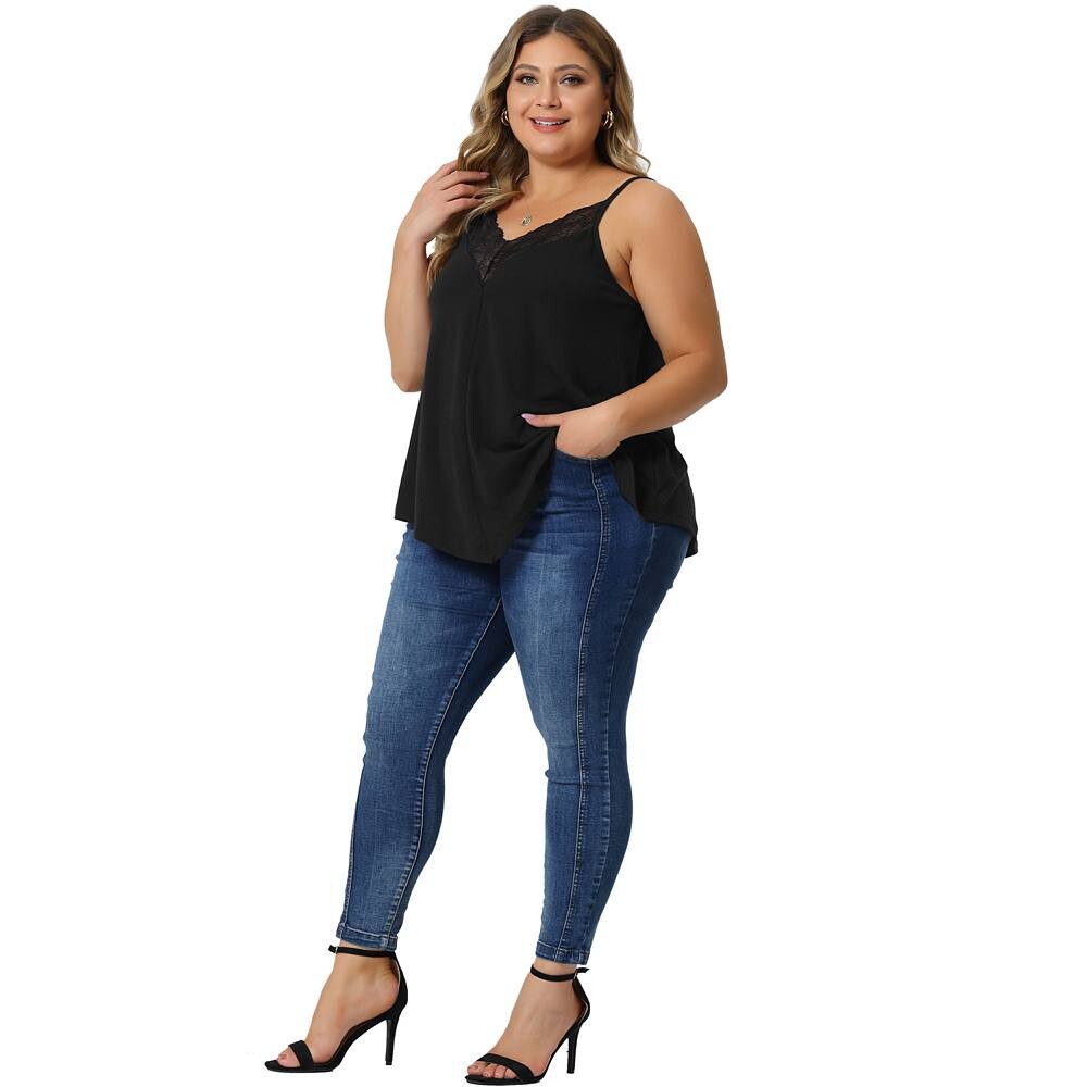 

Майка на бретельках больших размеров для женщин, топы на бретельках с v-образным вырезом и кружевом спереди, топы на бретельках Agnes Orinda, цвет Burgundy Fuchsia