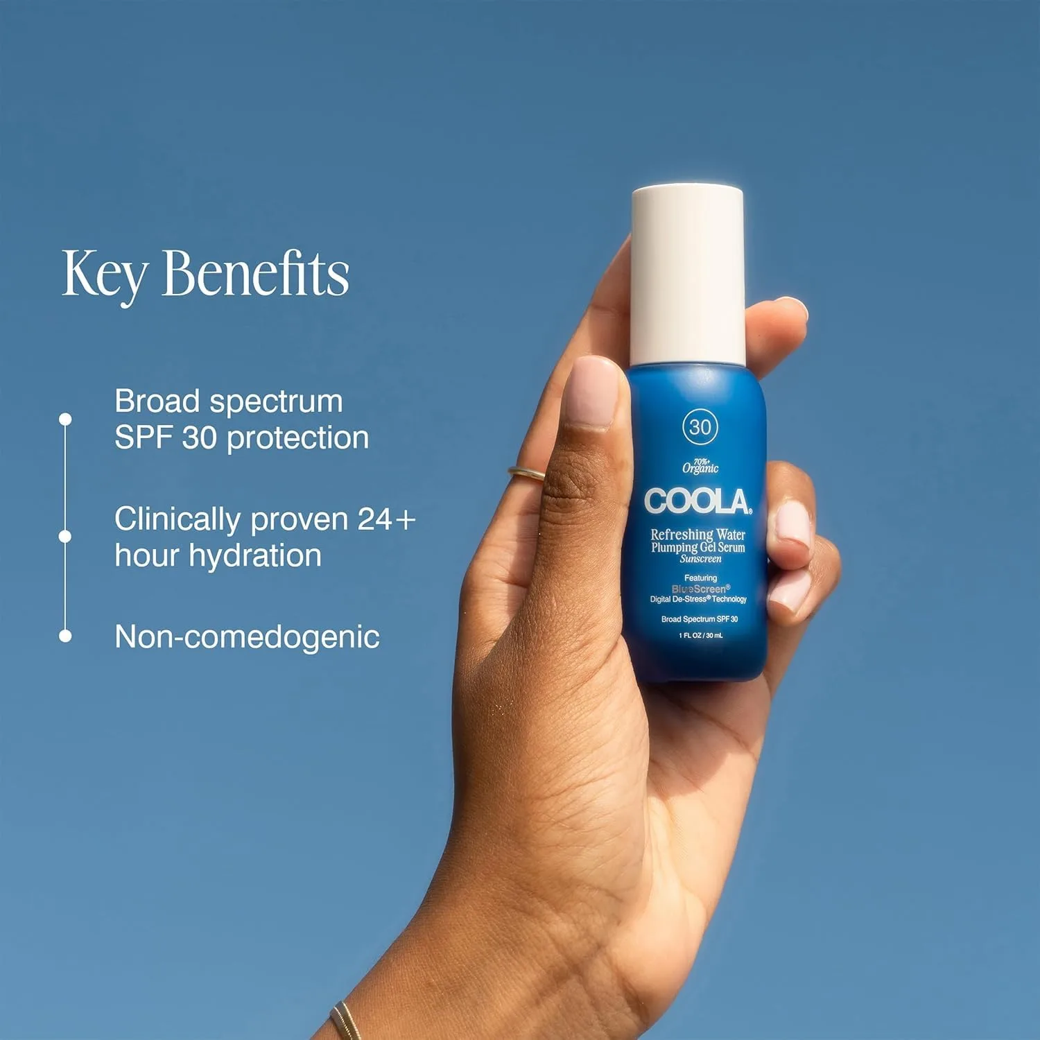 Освежающий увлажняющий гель для лица COOLA с SPF 30, протестированный дерматологами, содержит гиалуроновую кислоту, органический алоэ и кокосовую воду, 30 мл. — фото 4