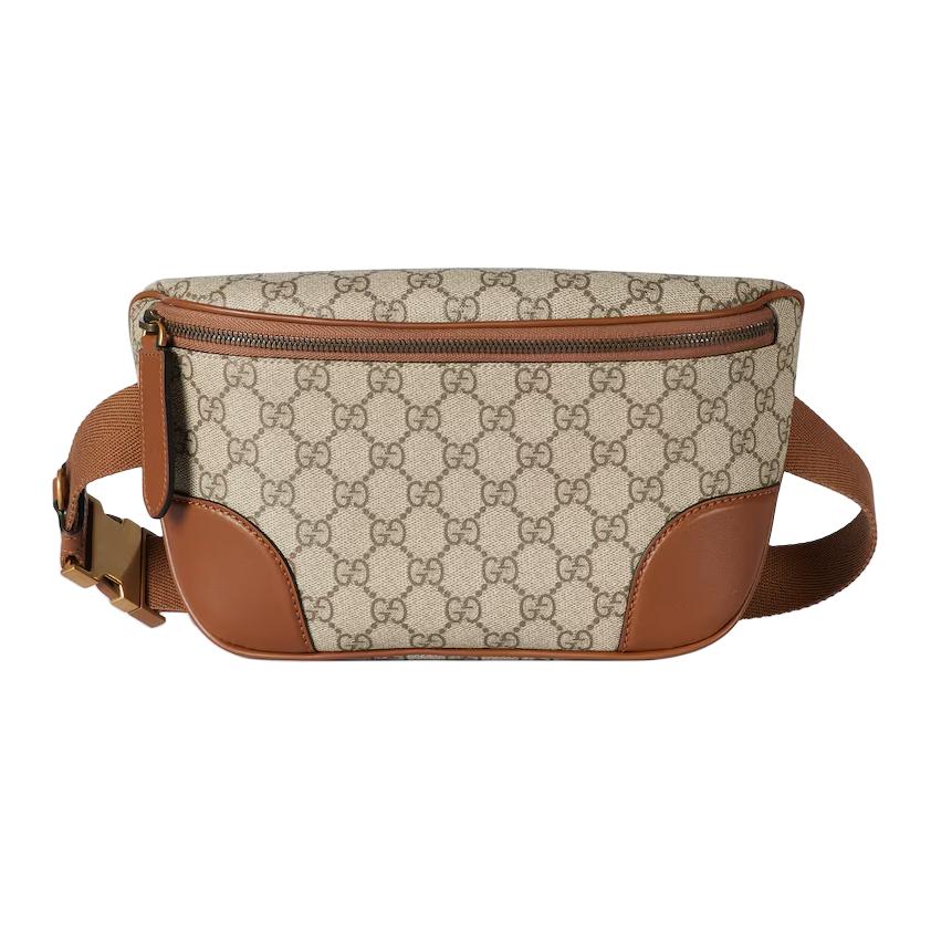 

GUCCI Кожаный поясной кошель среднего размера мужской бежевый и темно-коричневый