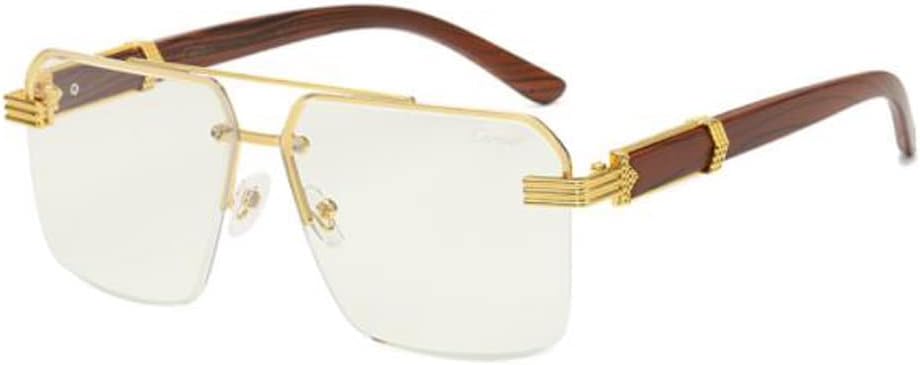 

Солнцезащитные очки без оправы с дужками под дерево, солнцезащитные очки с защитой от УФ-излучения, квадратные солнцезащитные очки с силиконовым фиксатором носа PUB, Gold Frame Transparent Flakes