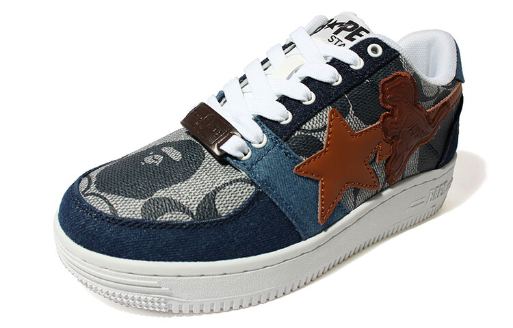 Coach X Bape Стильные женские кроссовки для скейтбординга с низким верхом, синие A Bathing Ape — фото 2
