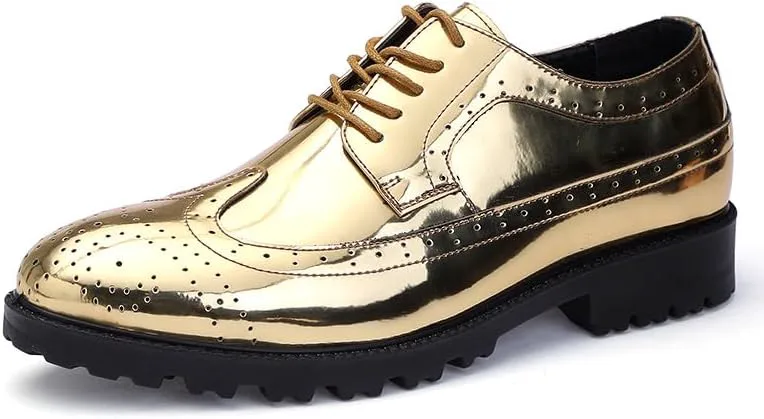 

Мужские блестящие туфли Santimon, броги с перфорацией, сверкающие для вечеринок, шнурованные оксфорды с металлическим эффектом, золотой