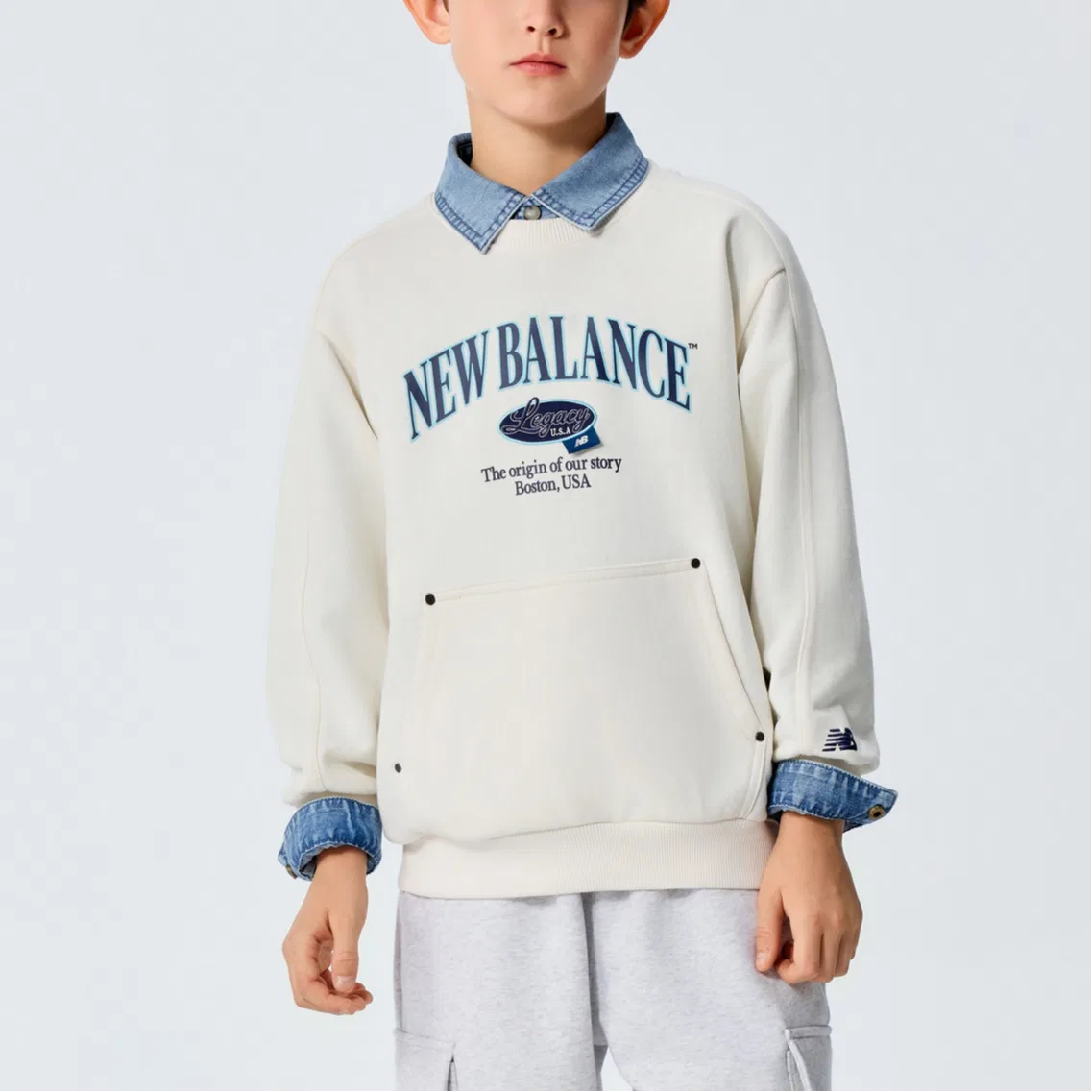 Детский свитшот с круглым вырезом New Balance, White — фото 4