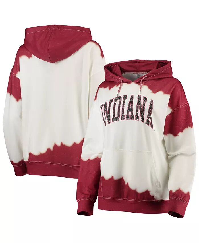 

Женская белая, малиновая толстовка Indiana Hoosiers For the Fun с капюшоном, окрашенная в два слоя Gameday Couture