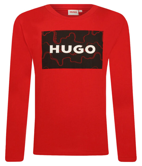 

Лонгслив детский Hugo Kids с логотипом бренда, красный