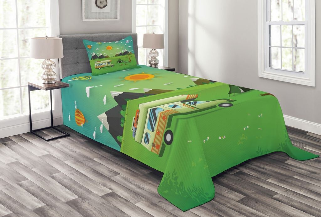 

Комплект покрывала ABAKUHAUS Happy Camper, фургон для улицы, комплект с моющимися наволочками, для односпальных кроватей 170 x 220 см, разноцветный