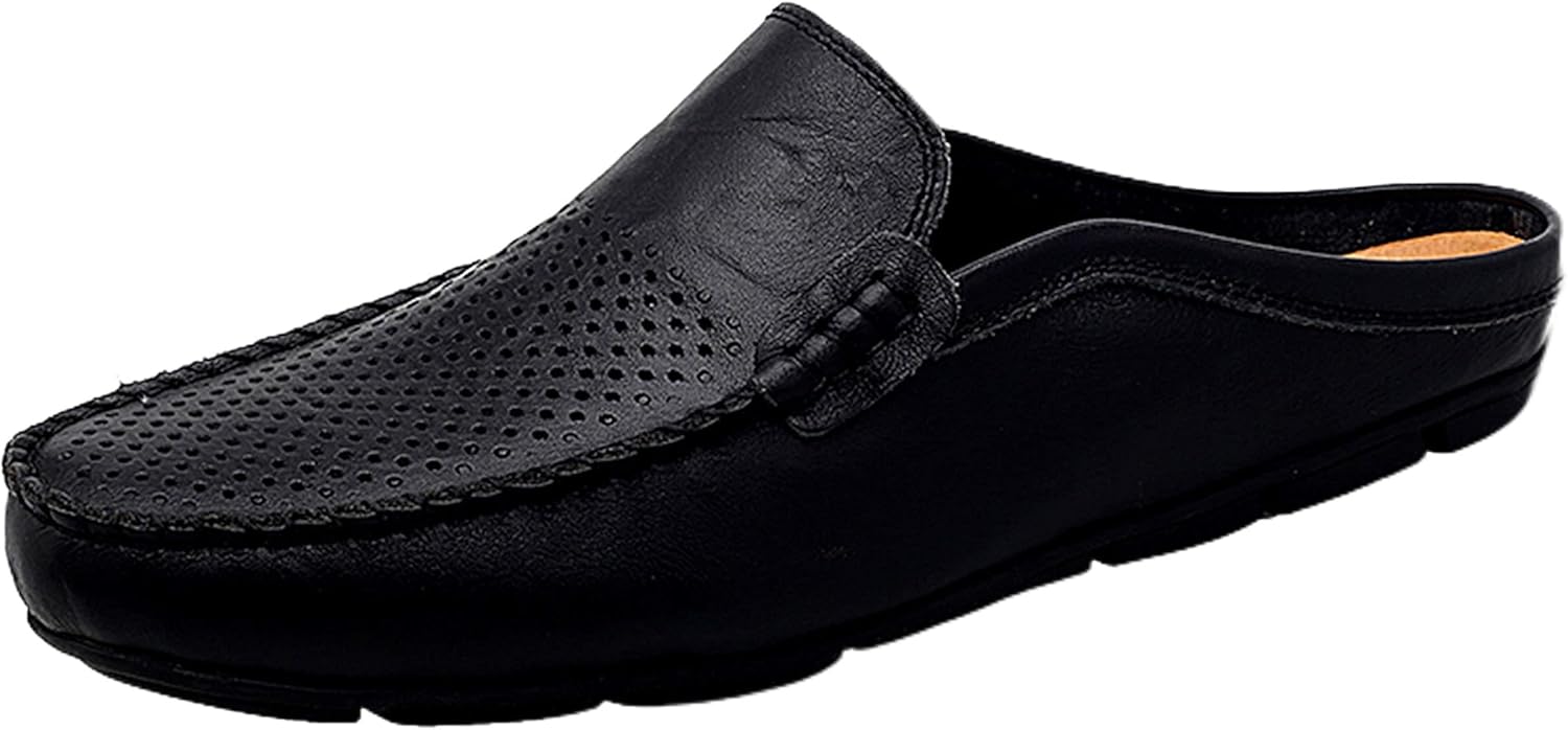 

Go Tour Мужские мулы, тапочки с клогом, дышащие штанговые кожаные обувь, повседневные лоферы, черный