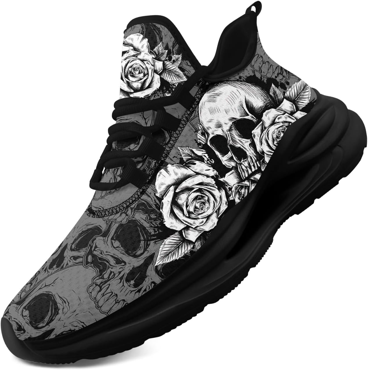 

Мужские кроссовки с черепом Легкие спортивные обувь с амортизацией для ходьбы и тренировок Нескользящие дышащие теннисные кроссовки Coolcustomize, черный/серый