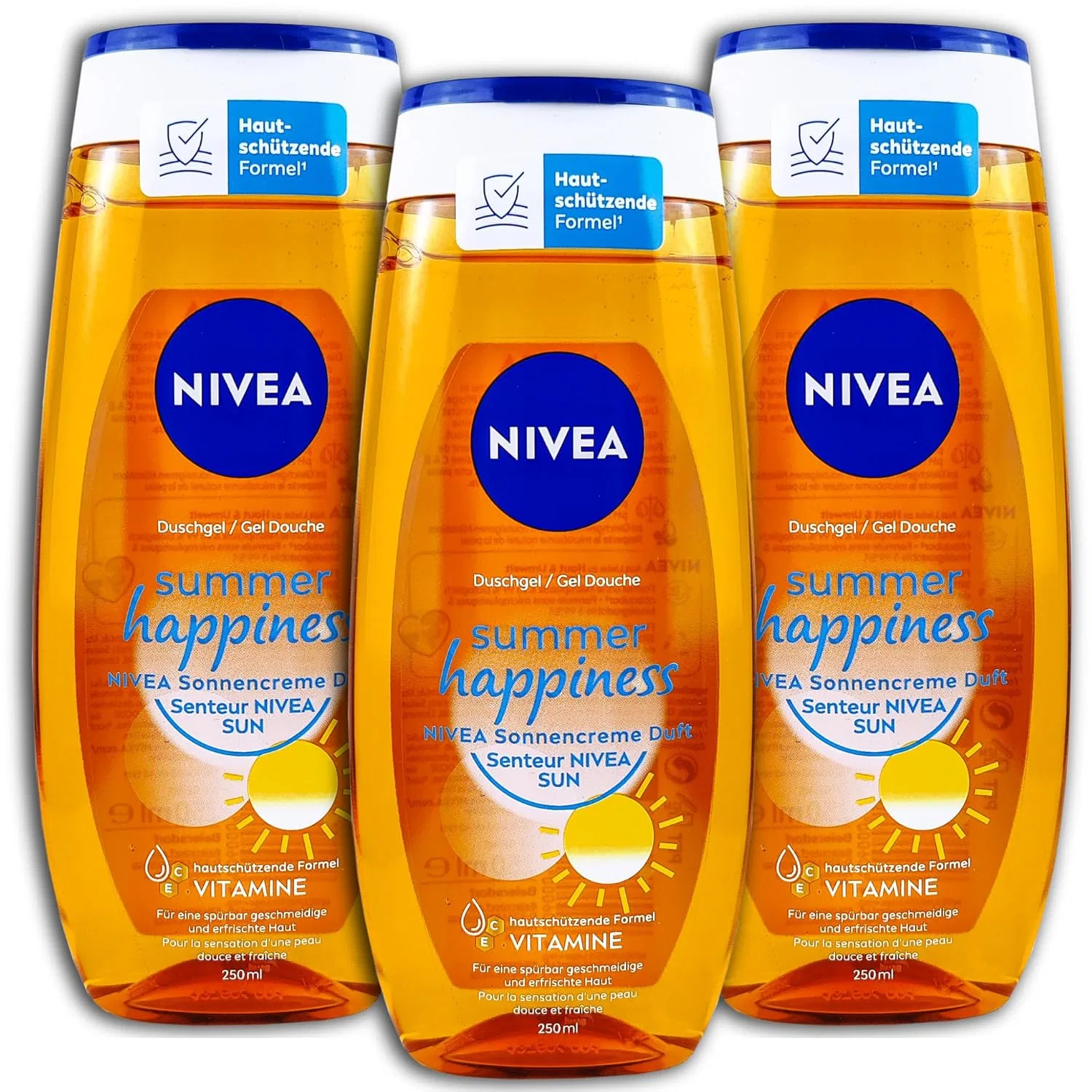 Гель для душа NIVEA Summer Happiness с ароматом солнцезащитного крема, 3 x 250 мл Nivea