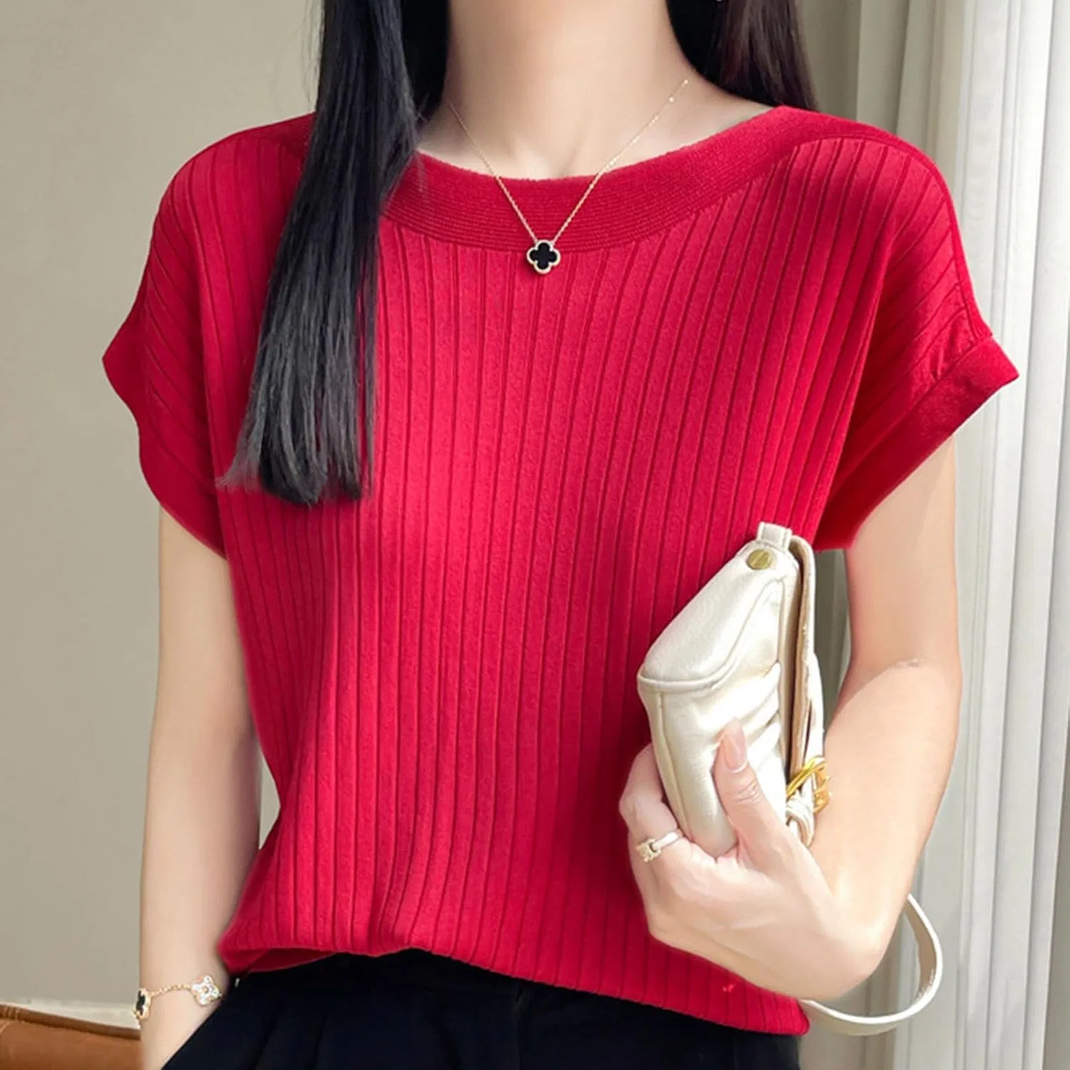 Блуза, свободная, из коллекции весна-осень, красный — фото 3