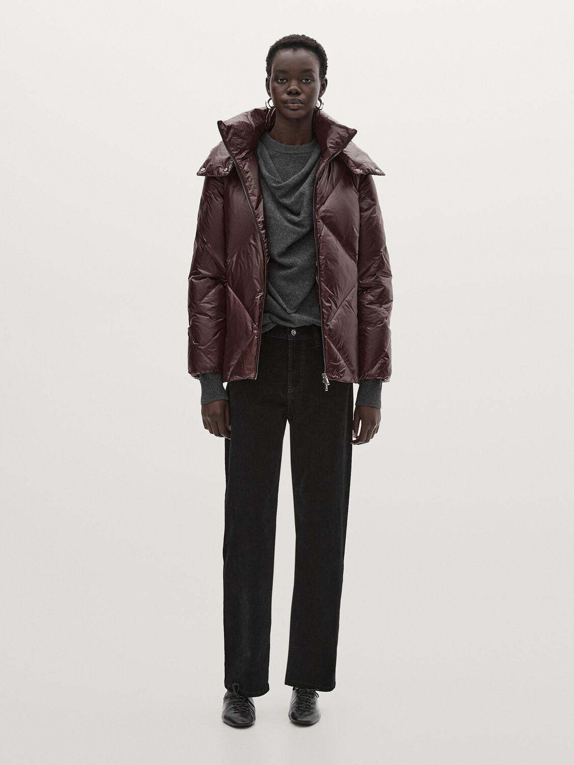 

Стеганая куртка со съемным капюшоном Massimo Dutti, бургундия