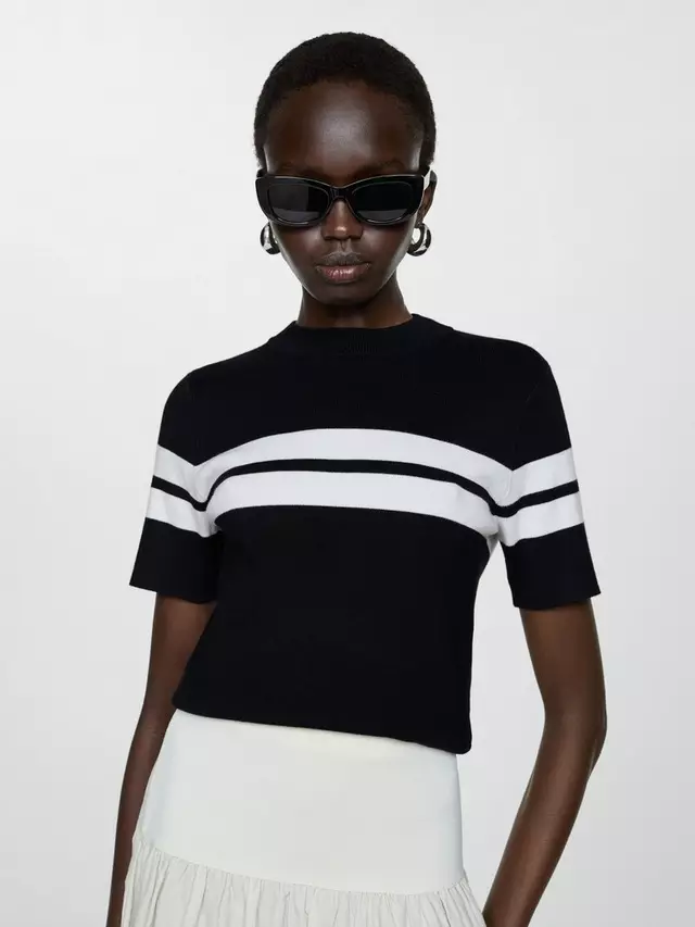 

Топ Mango Basico Stripe Knit, цвет black/white