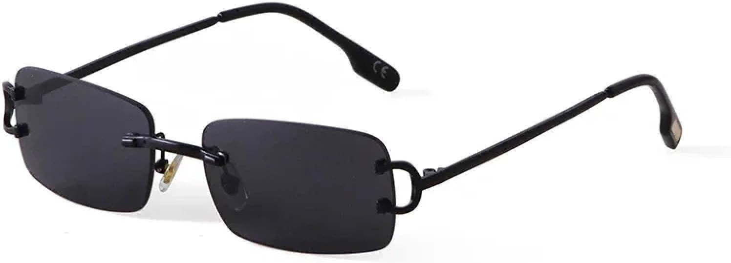 

Солнцезащитные очки в стиле ретро, ​​прямоугольные, без оправы, для женщин и мужчин, маленькая квадратная оправа из золотистого металла, солнцезащитные очки Tea Shades с защитой от УФ-излучения UV400 WNCKSQ, C1 Black Gray