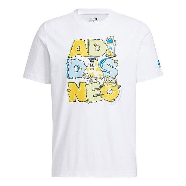 

Футболка Men's adidas neo Alphabet Cartoon Printing Round Neck Casual Short Sleeve White T-Shirt, мультиколор