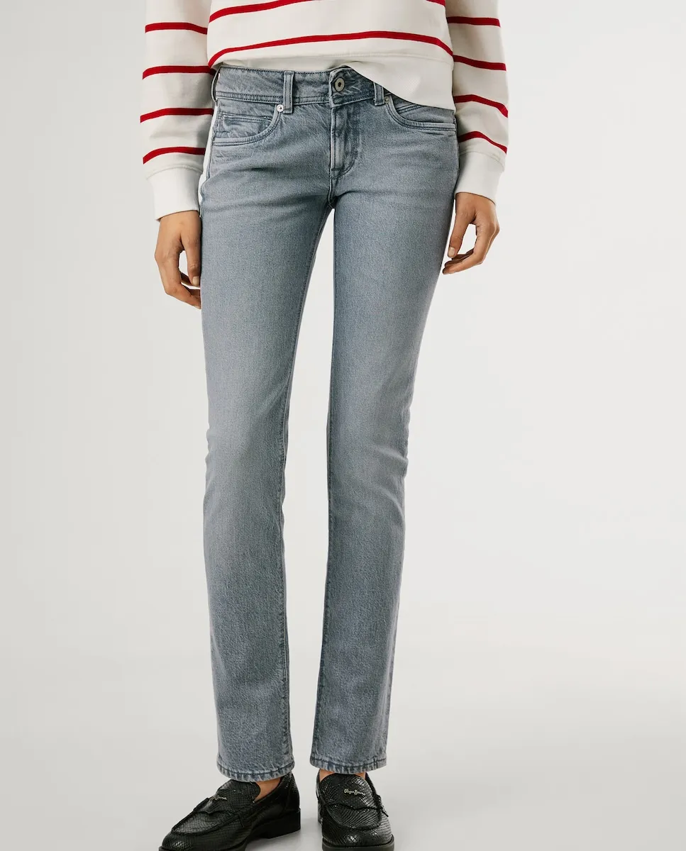 

Прямые женские джинсы с низкой талией и эффектом износа Pepe Jeans, серый