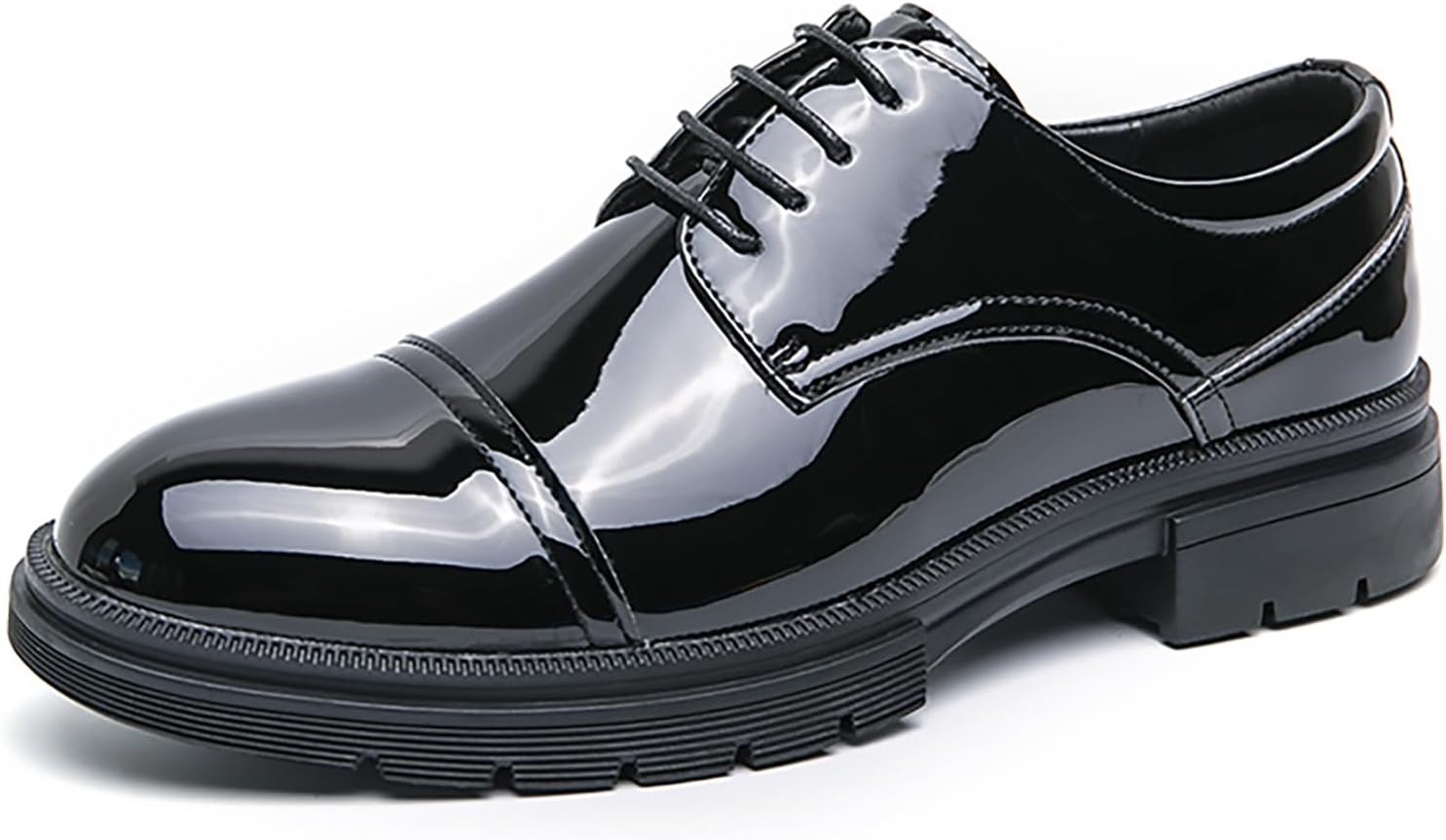 

Деловые оксфорды для мужчин из лакированной кожи, британские ручной работы, с круглым носком, массивным каблуком, дерби, на шнуровке, формальная обувь для свадьбы и вечеринки Bwseobg, черный