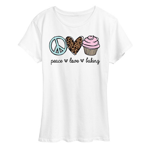 

Футболка с принтом Women's peace love baking Licensed Character, White, Белый, Футболка с принтом Women's peace love baking Licensed Character, White