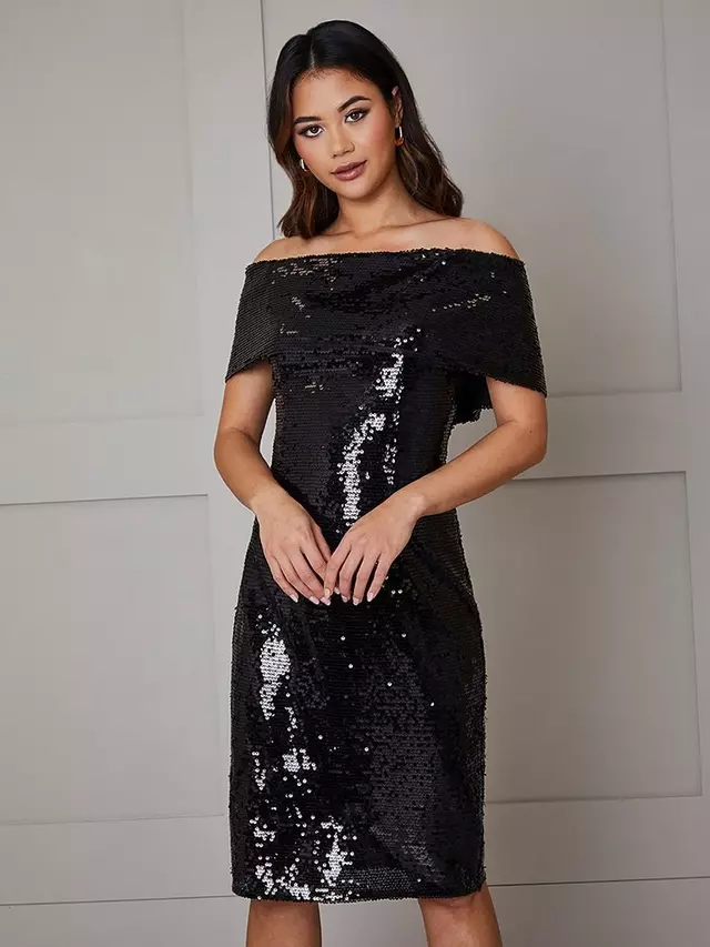 

Платье Chi Chi London Sequin Bardot, черный