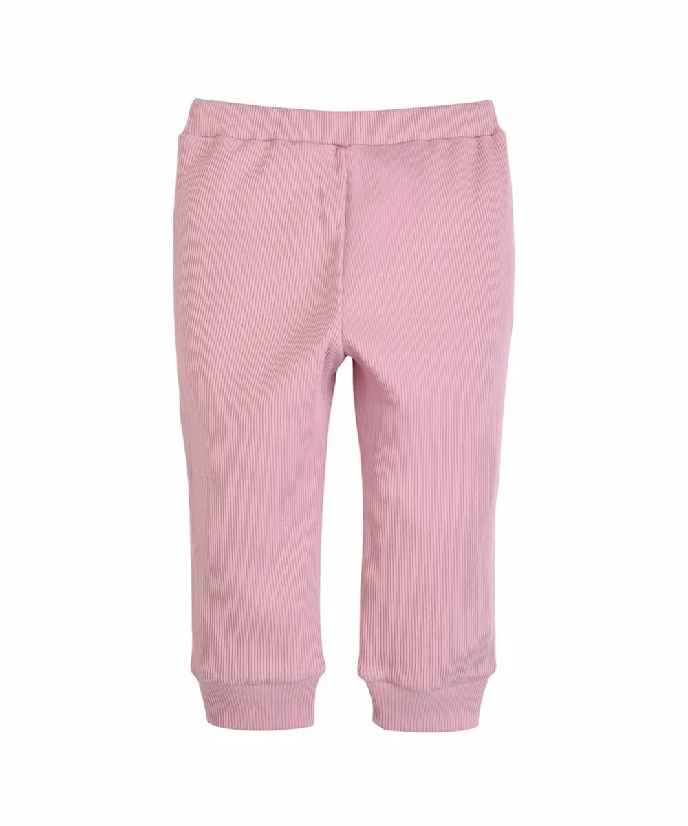 Длинные брюки из кроличьего трикотажа в рубчик Moimoln, Pink — фото 2