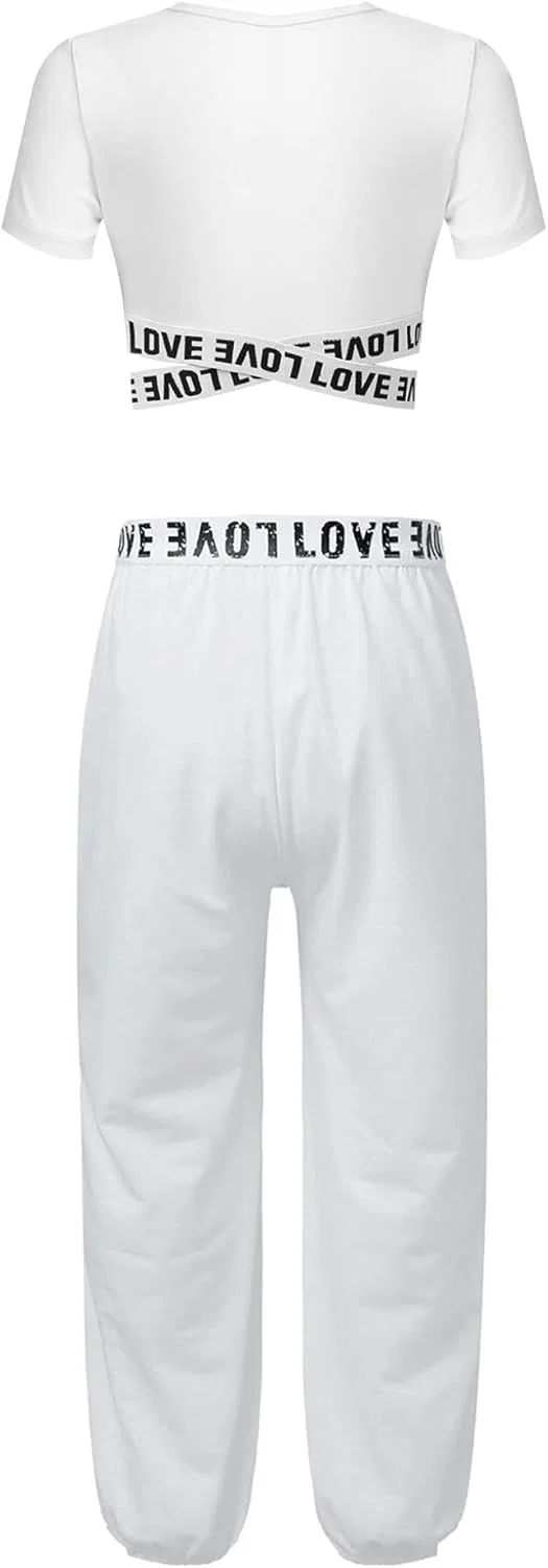 Детский спортивный костюм Mufeng, топ и леггинсы, Short Sleeve White — фото 2