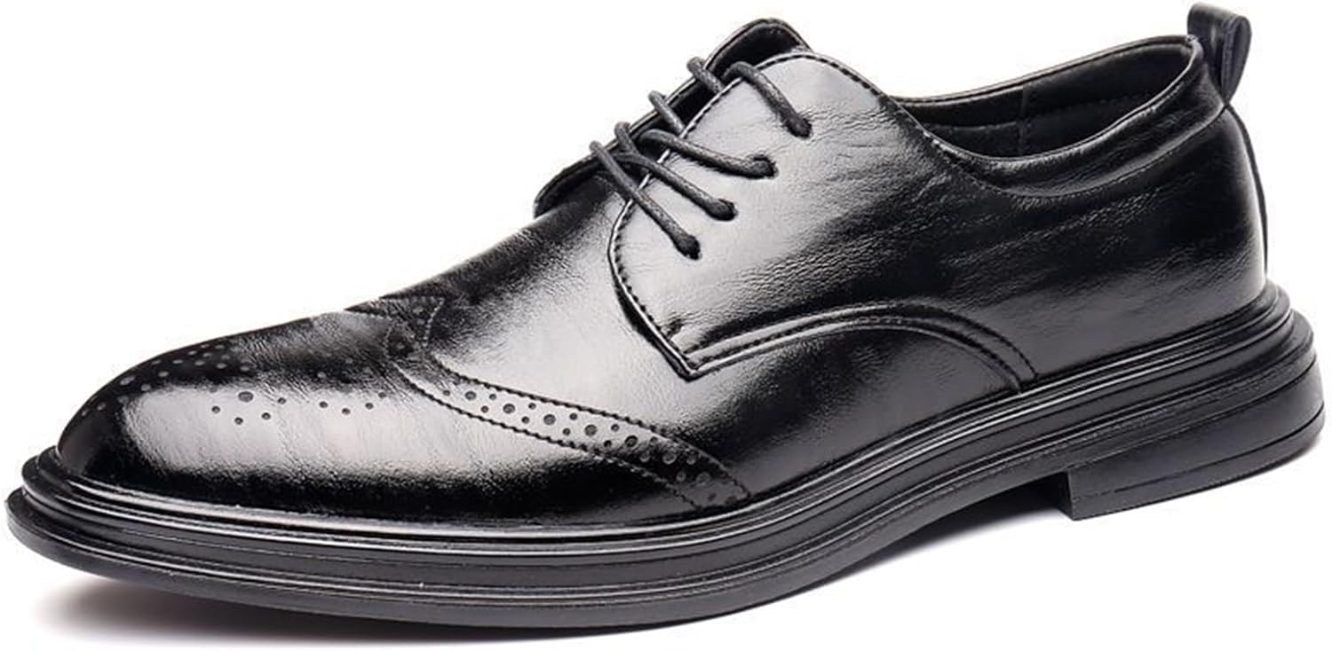 

Мужские туфли оксфорды с перфорацией Вингтип, шнуровкой, для выпускного, повседневные, классические туфли, дерби, деловые рабочие, низкие кожаные кроссовки, нарядные туфли Generic, черный