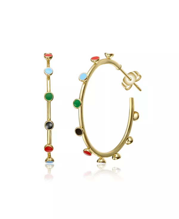 

Серьги-Кольца из стерлингового серебра 14 карат с разноцветной эмалью Genevive, multi-colored