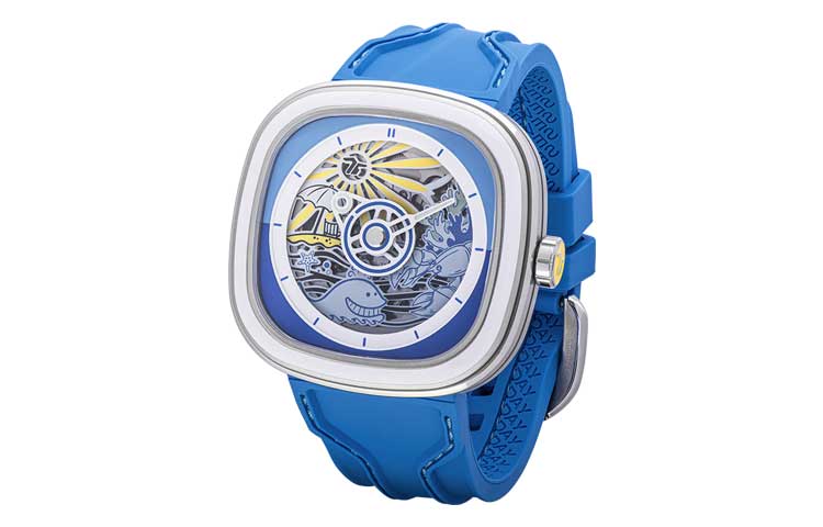 

SEVENFRIDAY Часы T Series Automatic Mechanical Movement Unisex Watch Blue Dial Stainless Steel Case Silicone Strap