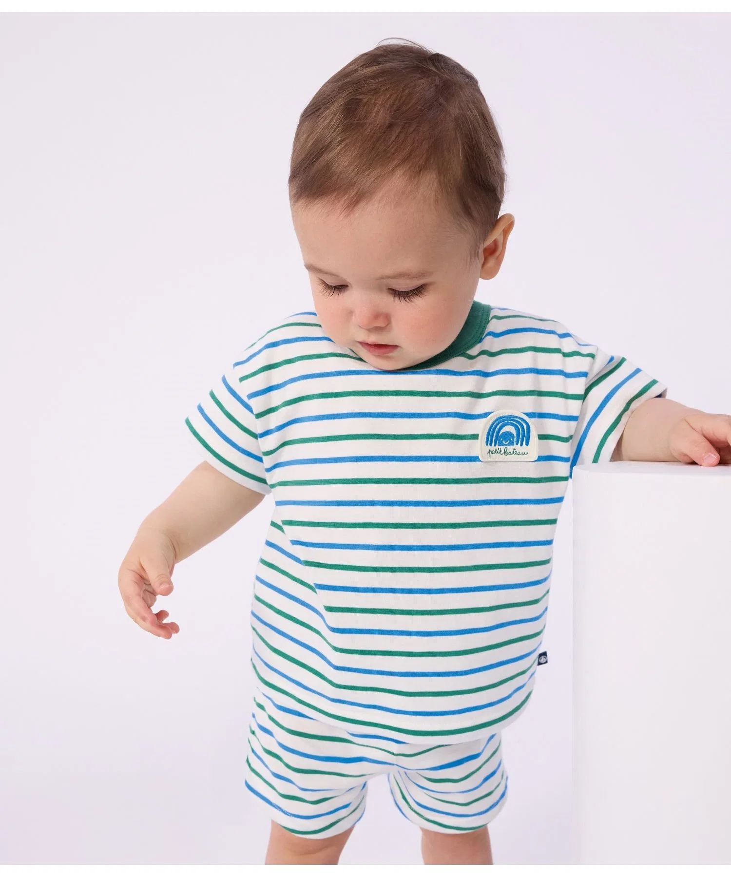 Детская футболка в полоску PETIT BATEAU с логотипом белый