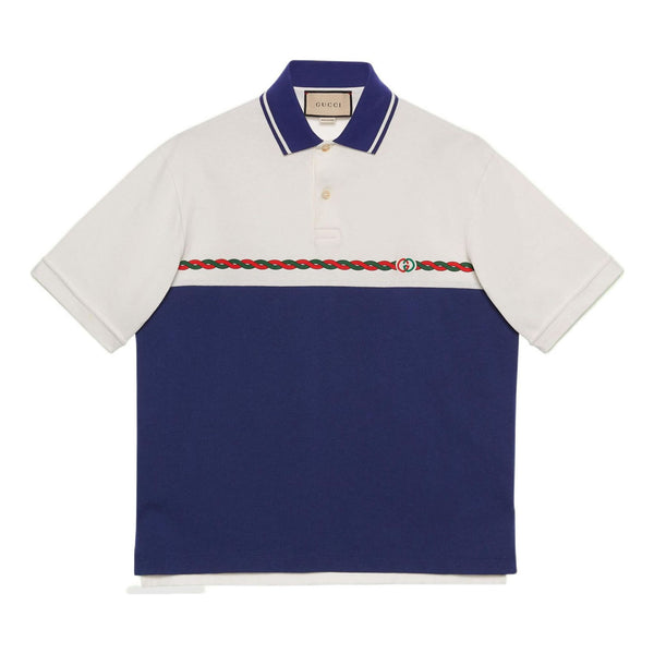 

Рубашка поло cotton jersey polo with interlocking g 'blue white' Gucci, синий