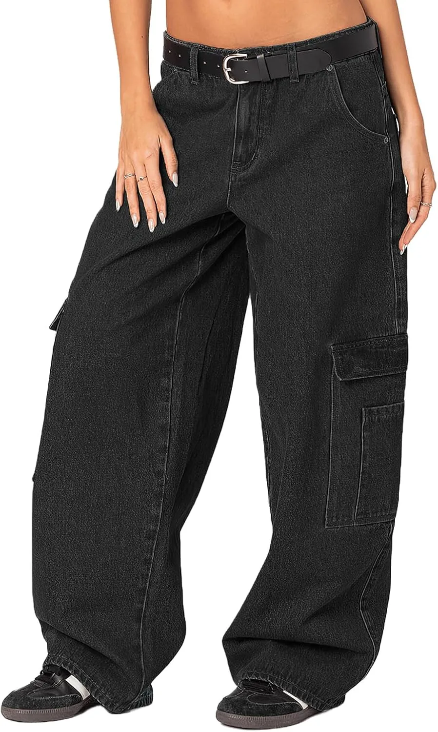 

Женские джинсы low rise Y2K с клапанами на карманах, свободные прямые wide leg HBER