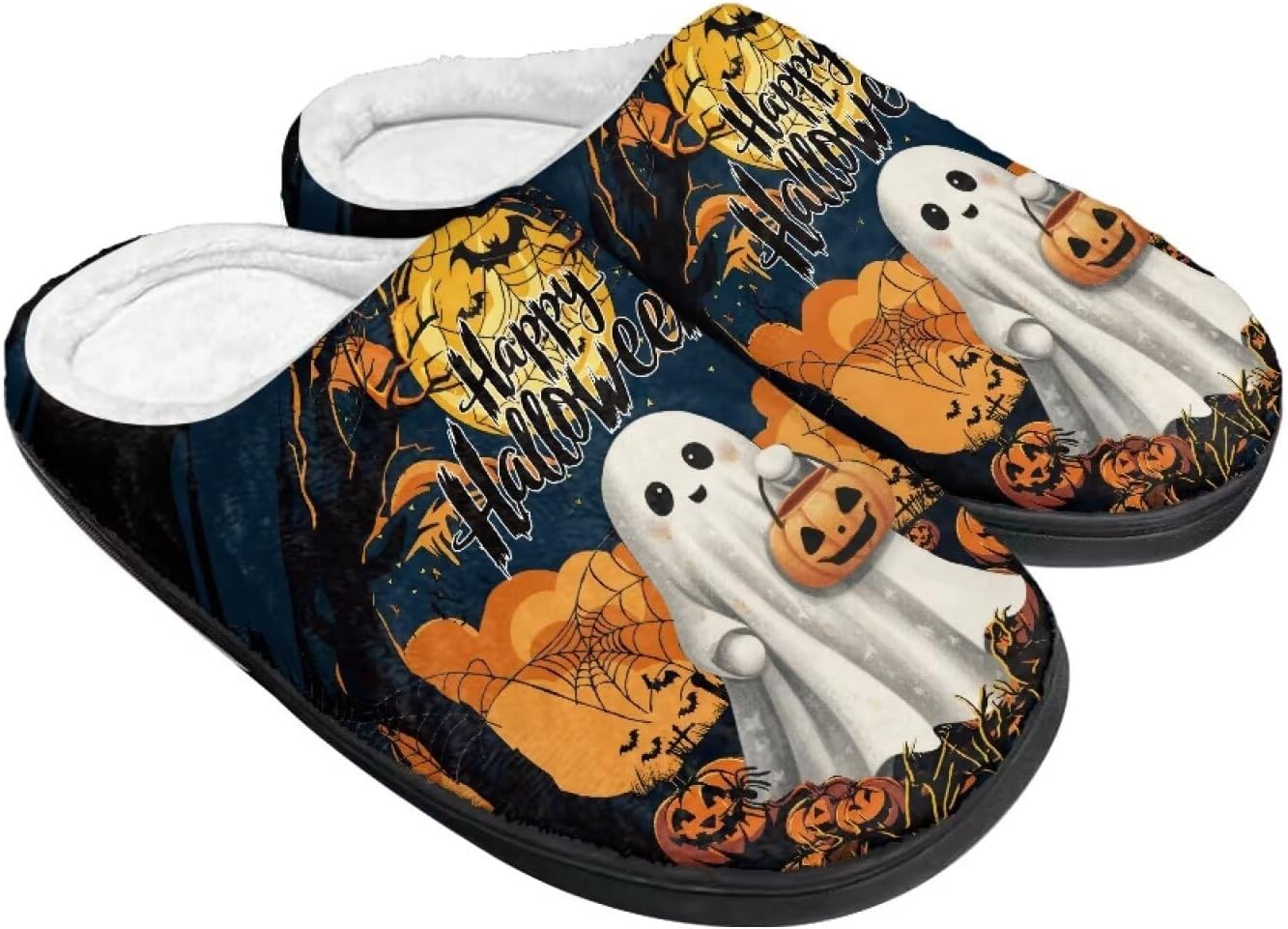 

Теплые тапочки для пары и семьи на осень и зиму для дома с нескользящей мягкой подошвой, обувь для женщин и мужчин, Хэллоуин Giftpuzz, Ghost Pumpkins Halloween