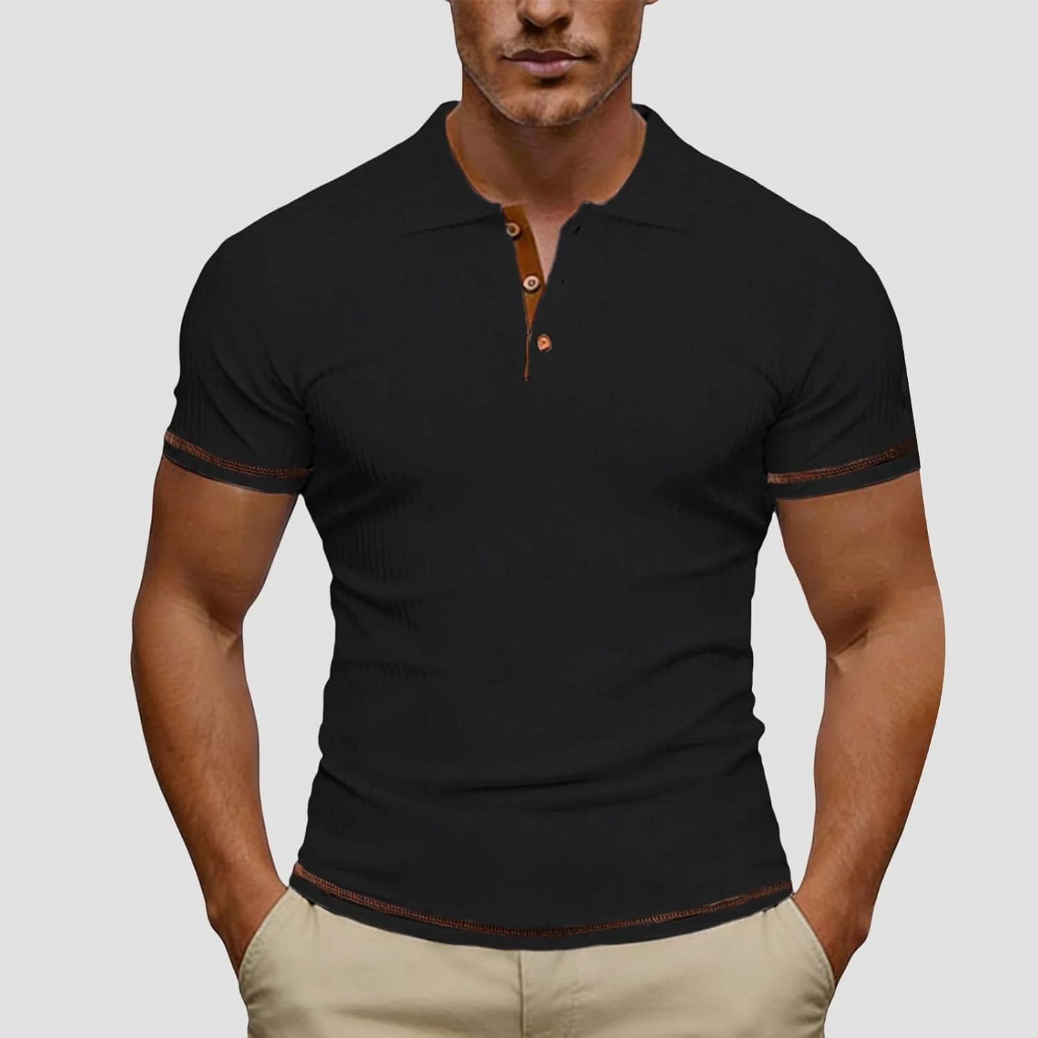 Мужская поло Slim Fit с коротким рукавом и воротником — фото 2