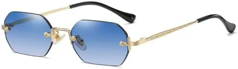 

Солнцезащитные очки без оправы, прямоугольной формы, маленькие, мужские и женские, металлические, золотистые, многоугольные, синие, UV400, без оправы MTZJH, 1