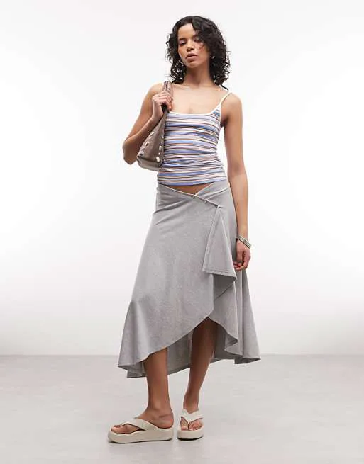 

Серая меланжевая юбка из джерси с пуговицами ASOS DESIGN