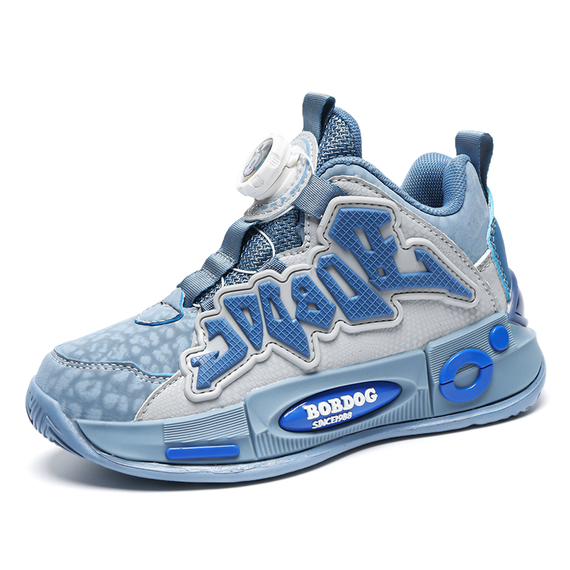 

Кроссовки детские с противоскользящей подошвой и износостойкой подошвой средней высоты BOBDOG, серый/синий