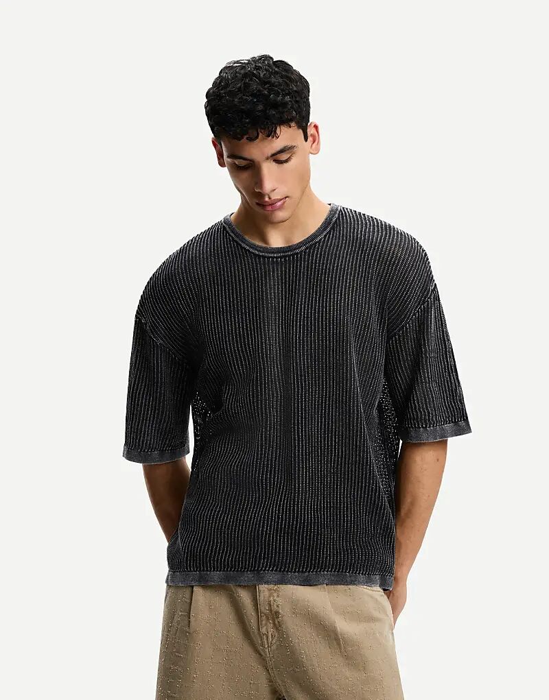 

Футболка Bershka с короткими рукавами, черная, сетчатая