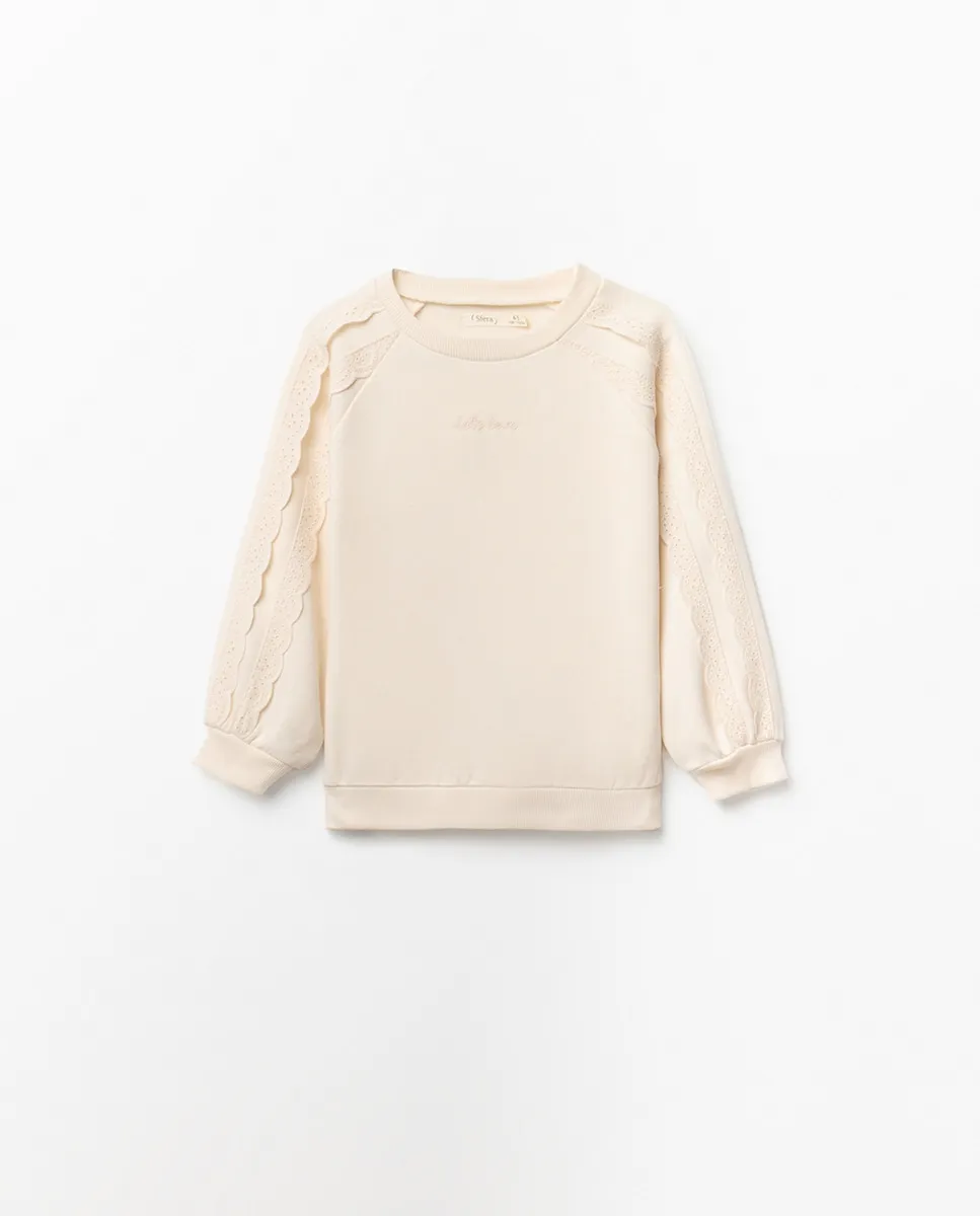 

Свитшот с кружевными рукавами Sfera, светло-бежевый