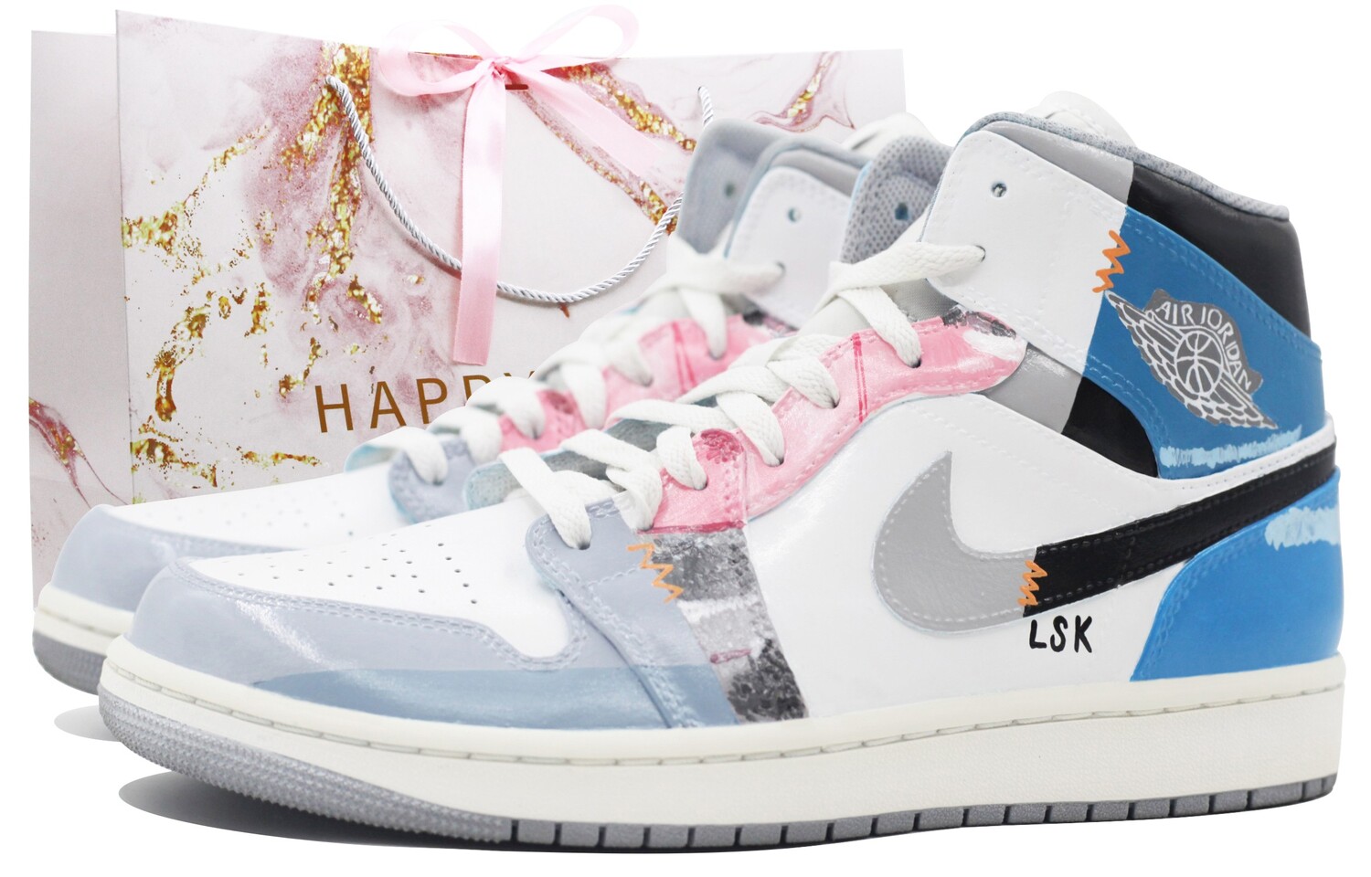 

Кроссовки Air JORDAN 1 Vintage Basketball Shoes Women's High-Top Blue Pink