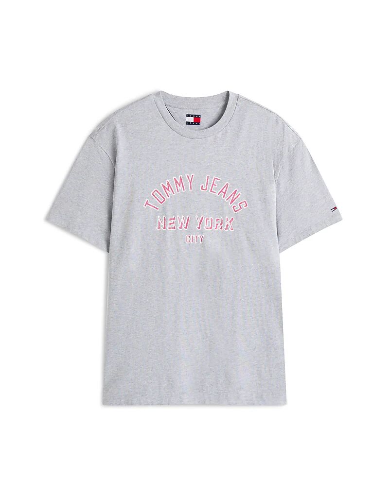 

Футболка с логотипом центральной университетской команды Tommy Jeans серо-розового цвета
