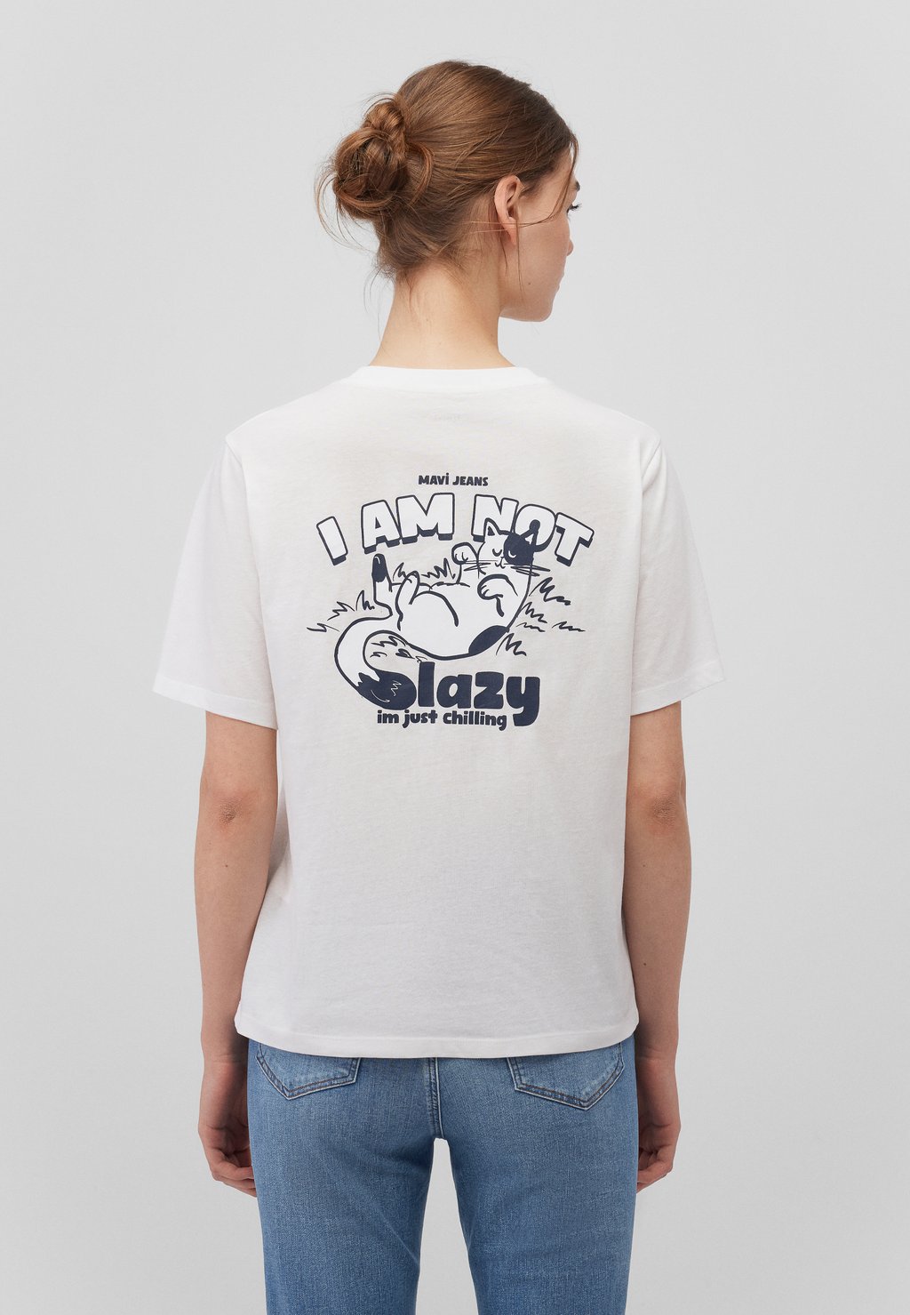 

Футболка с принтом KURZARM CAT CHILLING TEE Mavi, белый