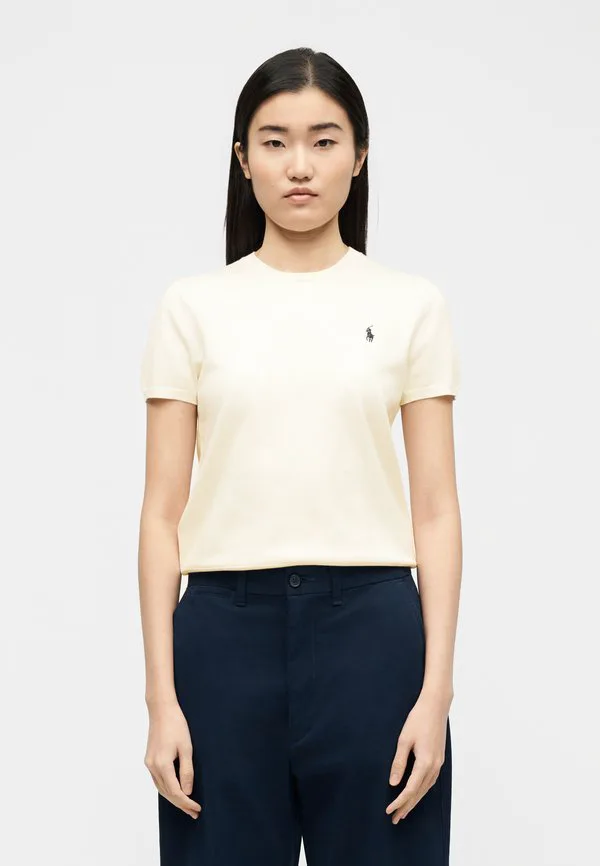 Свитер с коротким рукавом и круглым вырезом, базовая футболка Polo Ralph Lauren, Cream — фото 3