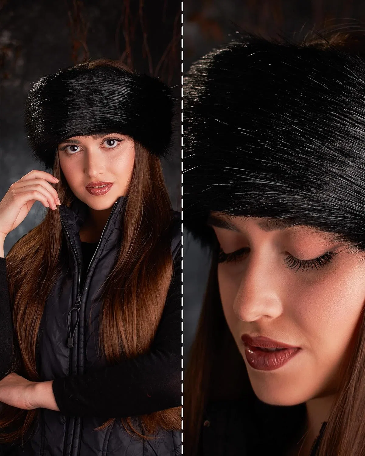Женская меховая повязка на голову Futrzane Classic Headband, размер M, черная Futrzane, Black Classic — фото 3