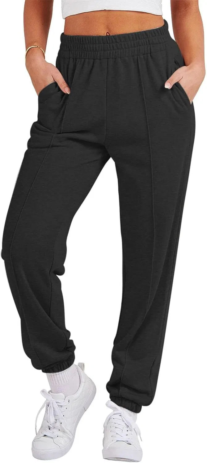 Женские спортивные брюки с утяжкой внизу, высокие, Athletic Joggers, свободного кроя, с карманами, черные