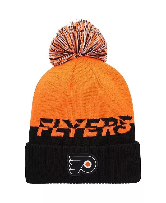 

Мужская оранжево-черная вязаная шапка Philadelphia Flyers Cold dy с манжетами и помпоном Adidas
