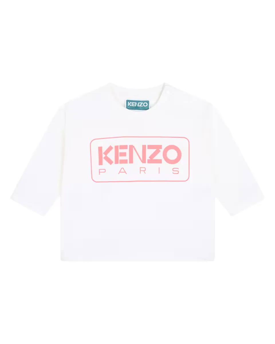 

Хлопковая футболка для девочки с логотипом спереди Kenzo Kids, белый