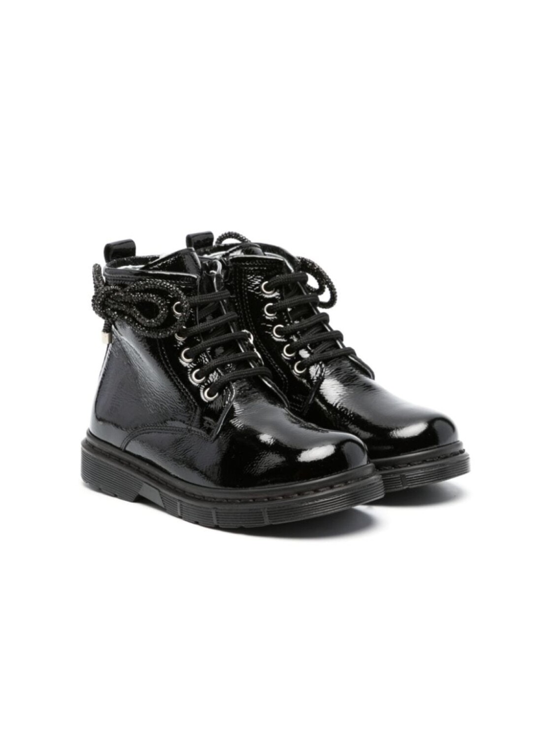 

Monnalisa lace-up patent leather ankle boots, черный