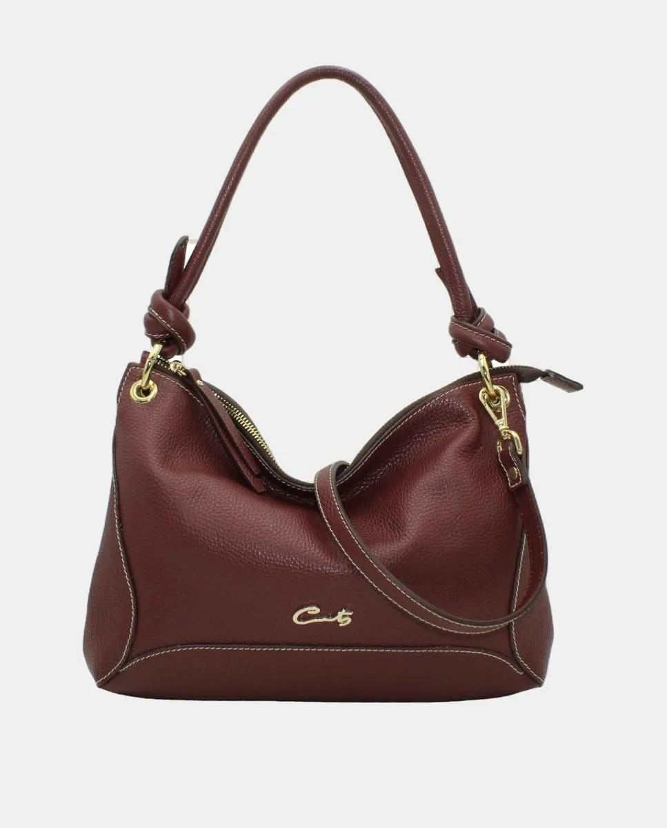 

Сумка-хобо из кожи шеф-повара среднего размера с застежкой-молнией и узлом Cats, бордовый