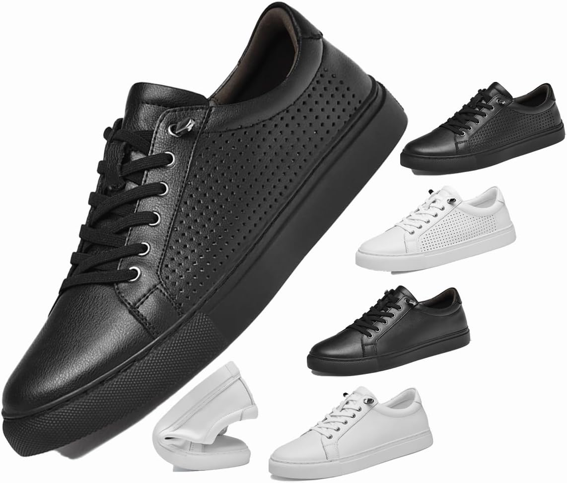 

Мужские кроссовки - стильные кожаные туфли с скрытой стелькой, дышащие, легкие, противоскользящие для работы, прогулок и вождения Generic, черный