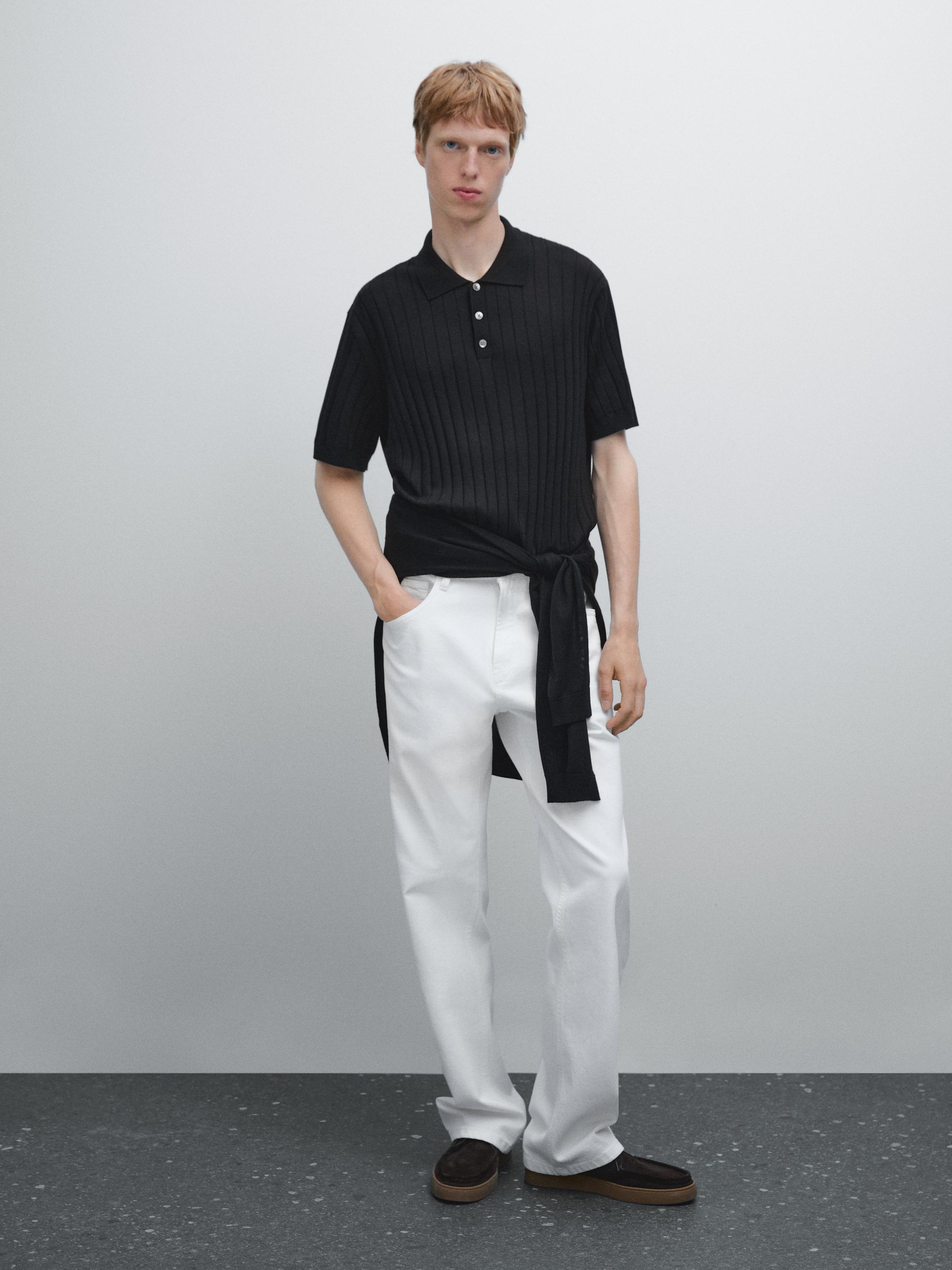 

Рубашка-Поло из рубчатого трикотажа Massimo Dutti, черный