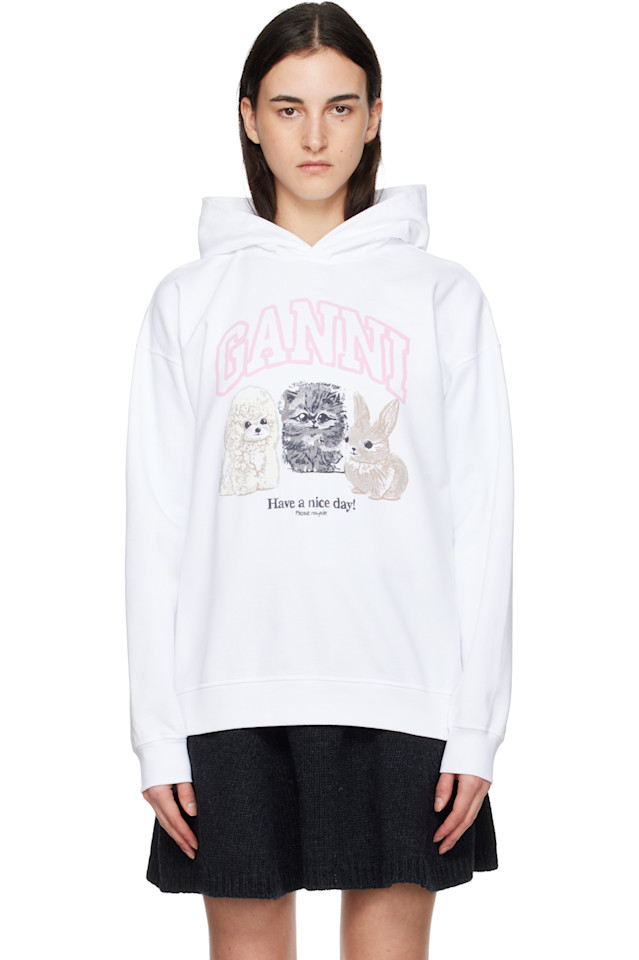 

Ganni Белая толстовка с животным принтом